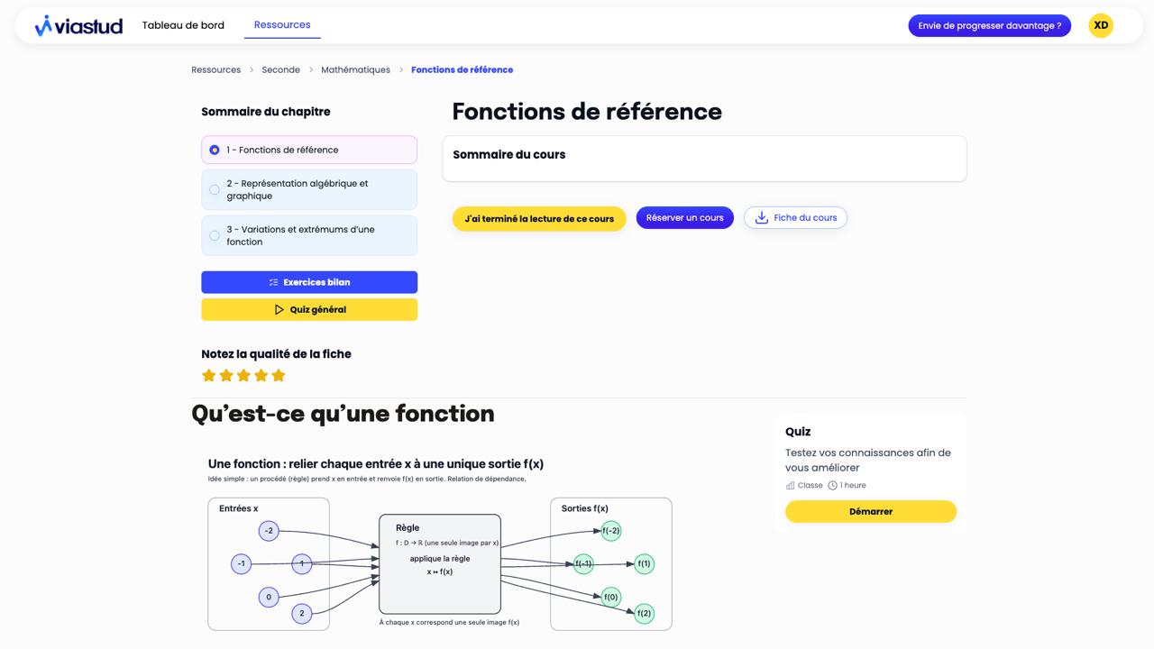 Interface de cours de mathématiques en ligne
